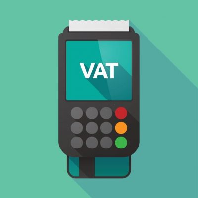 Illustration of a long shadow dataphone with  the value added tax acronym VAT
